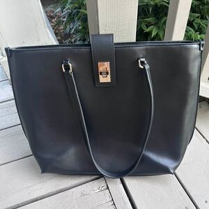Anne Klein Faux Leather Black Tote Bag